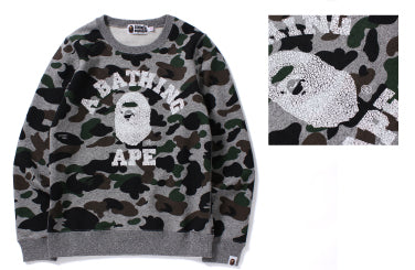 HEATHER GRAY CAMO COLLEGE CREWNECK bape