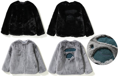 A BATHING APE 黒ファーコート B)APE FAUX FUR JACKET | bapepirate.com