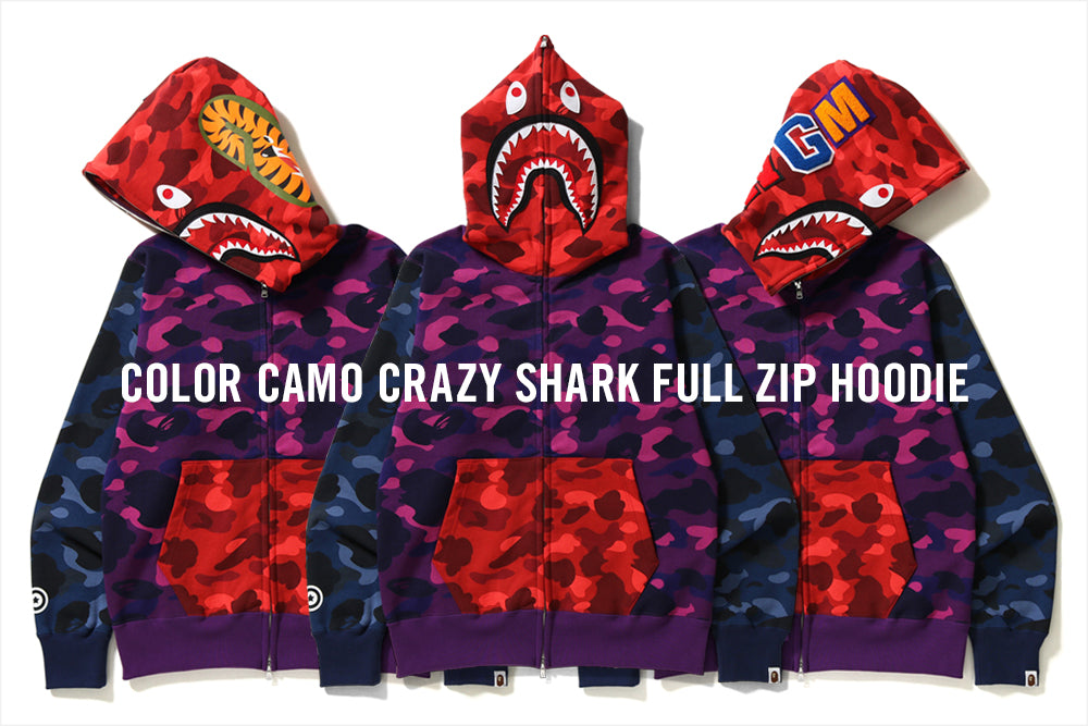 COLOR CAMO CRAZY SHARK FULL ZIP HOODIE | bape.com