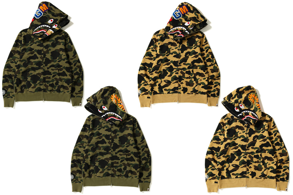 1ST CAMO SHARK WIDE FULL ZIP DOUBLE HOODIE bape