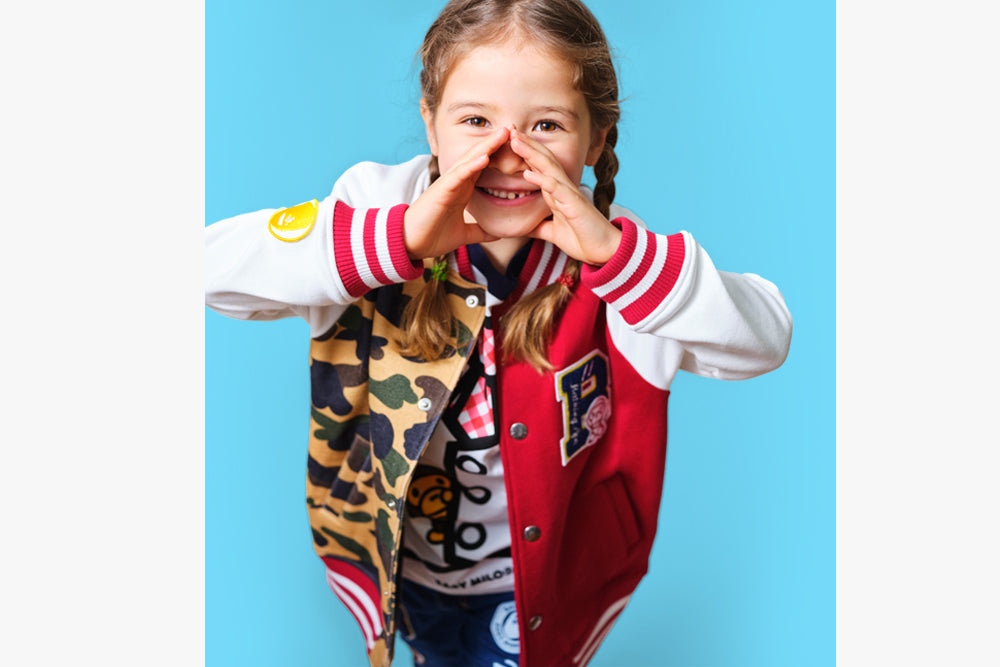 1ST CAMO MILO COLOR BLOCK SWEAT VARSITY JACKET | bape.com