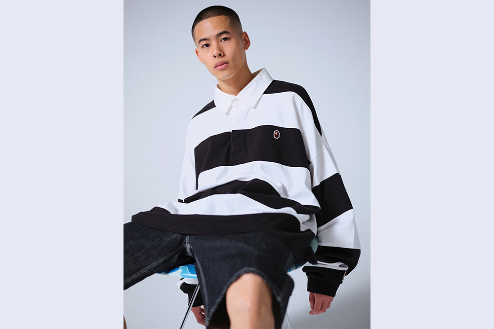 STRIPE HEAVY WEIGHT LOOSE FIT RUGBY SHIRT | bape.com