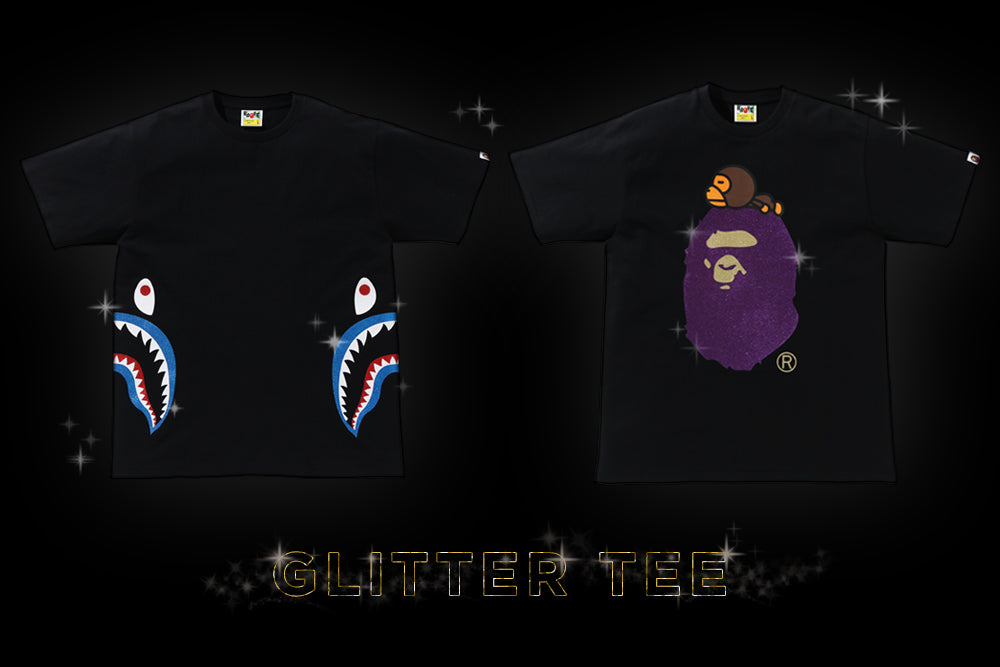 Bape glitter shark tee on sale