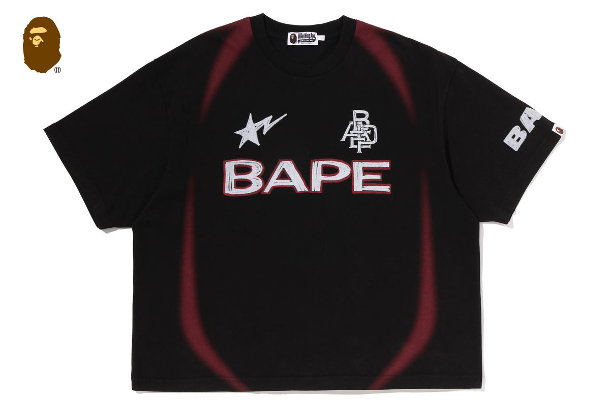 HEAVY WASH HAND DRAW FOOTBALL MULTI LOGO RELAXED FIT TEE | bape.com