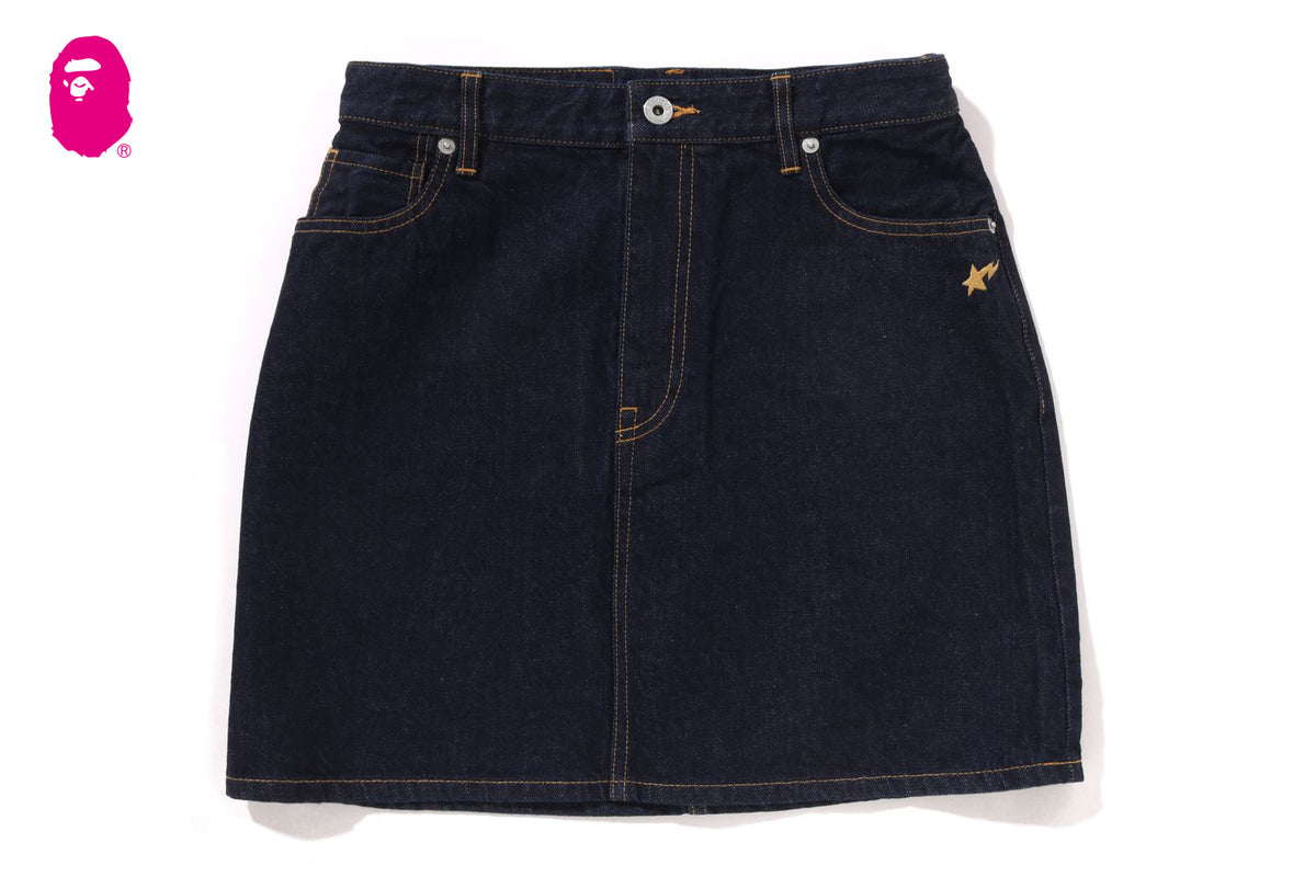 A BATHING APE ブラックデニムスカート 美品 XS APE HEAD EMBROIDERY 12 OZ DENIM SKIRT | bape.com