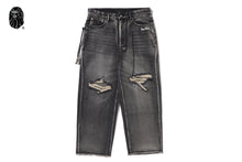 BAPE BLACK ESSENTIAL PAISLEY TRIMMED DENIM