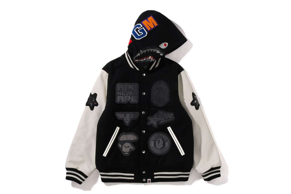 ジャケット・アウター A BATHING APE sweat Varsity Jacket BAPE X SWAROVSKI 】DETACHABLE HOODIE VARSITY JACKET | bape.com