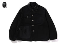 BAPE BLACK LEATHER TRIM CHORE JACKET