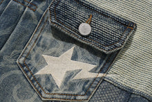 CLOUD CAMO JACQUARD UPCYCLED DENIM TRUCKER JACKET