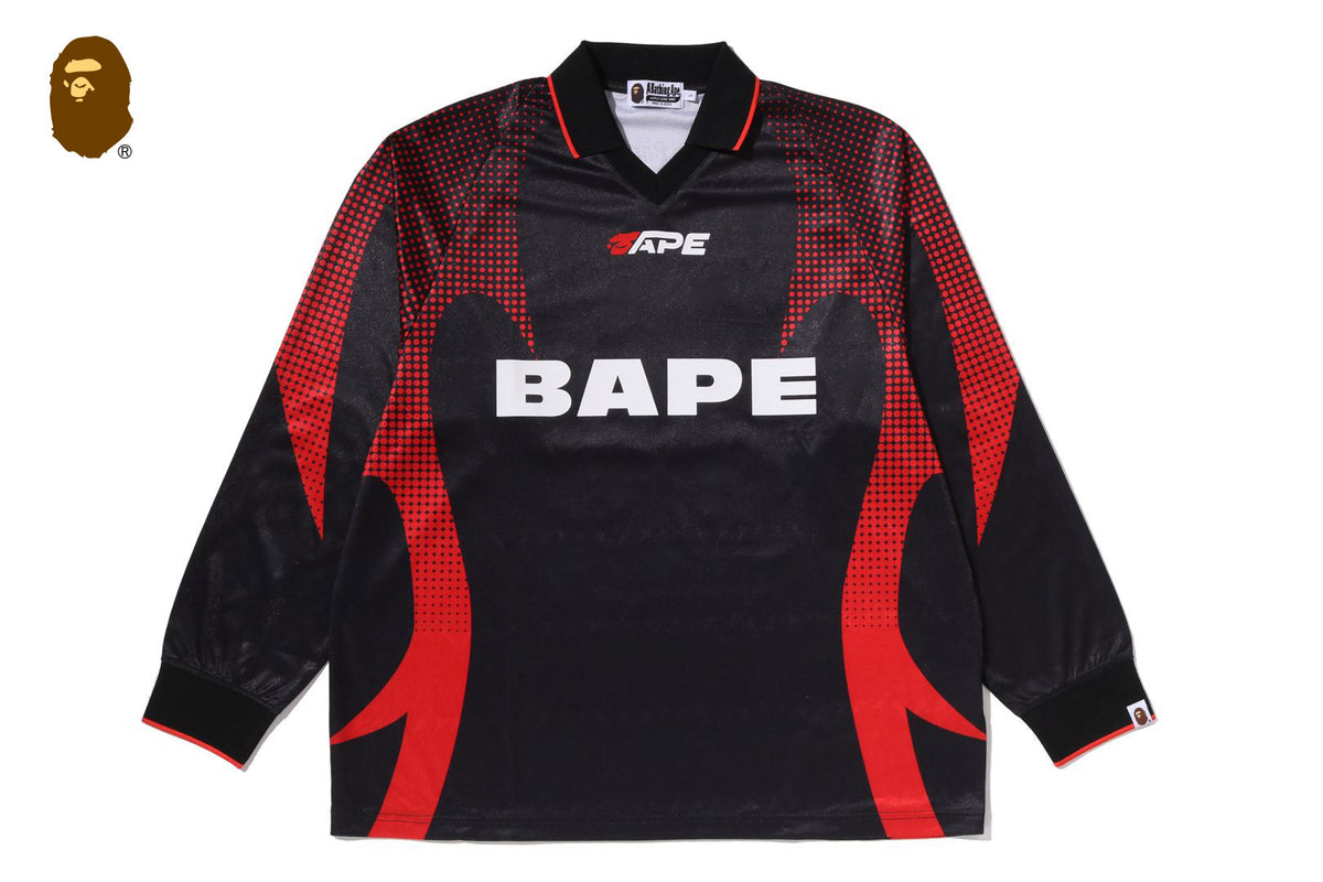 APE FLAME MONOGRAM JACQUARD LOGO RELAXED FIT FOOTBALL JERSEY