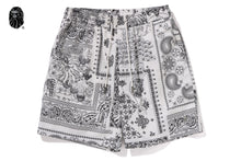 BAPE BLACK BORO PAISLEY CAMP SHORTS
