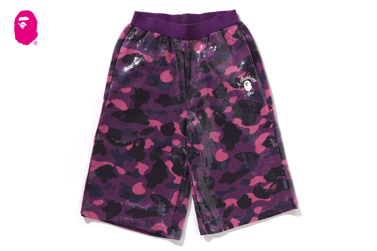 COLOR CAMO APE HEAD SEQUIN SWEAT SHORTS | bape.com
