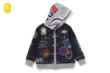 SHARK BAPE EMBLEM DENIM JACKET PRINT ZIP HOODIE