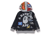 SHARK BAPE EMBLEM DENIM JACKET PRINT ZIP HOODIE