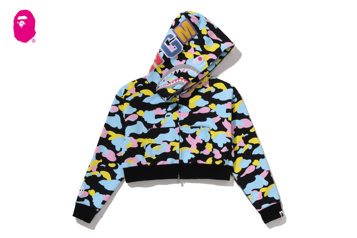 NEW MULTI CAMO SHARK CROPPED FULL ZIP HOODIE | bape.com