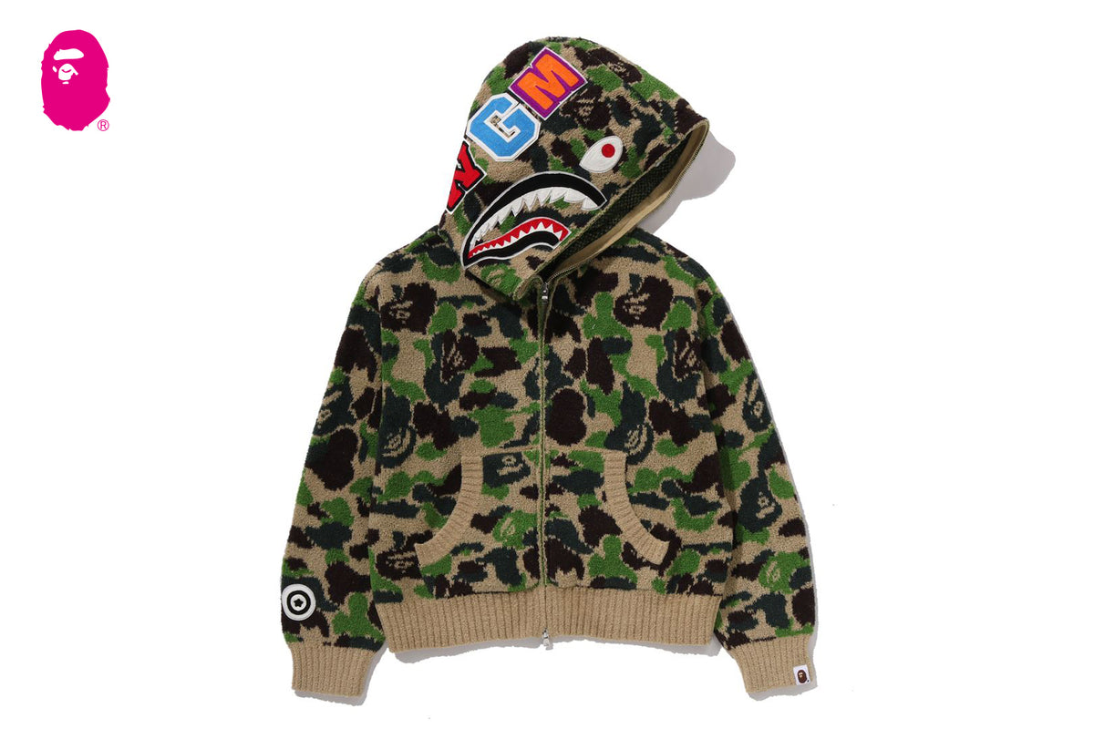 ABC CAMO TOWEL JACQUARD SHARK CROPPED FULL ZIP HOODIE | bape.com