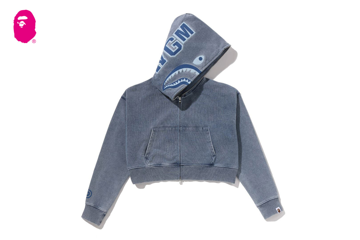 シャークパーカー　インディゴブルー HEAVY WASHED INDIGO SHARK CROPPED FULL ZIP HOODIE | bape.com