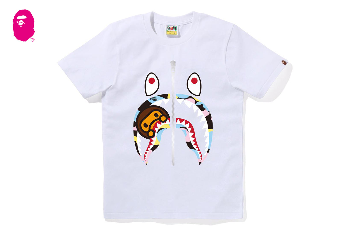 NEW MULTI CAMO MILO SHARK TEE | bape.com