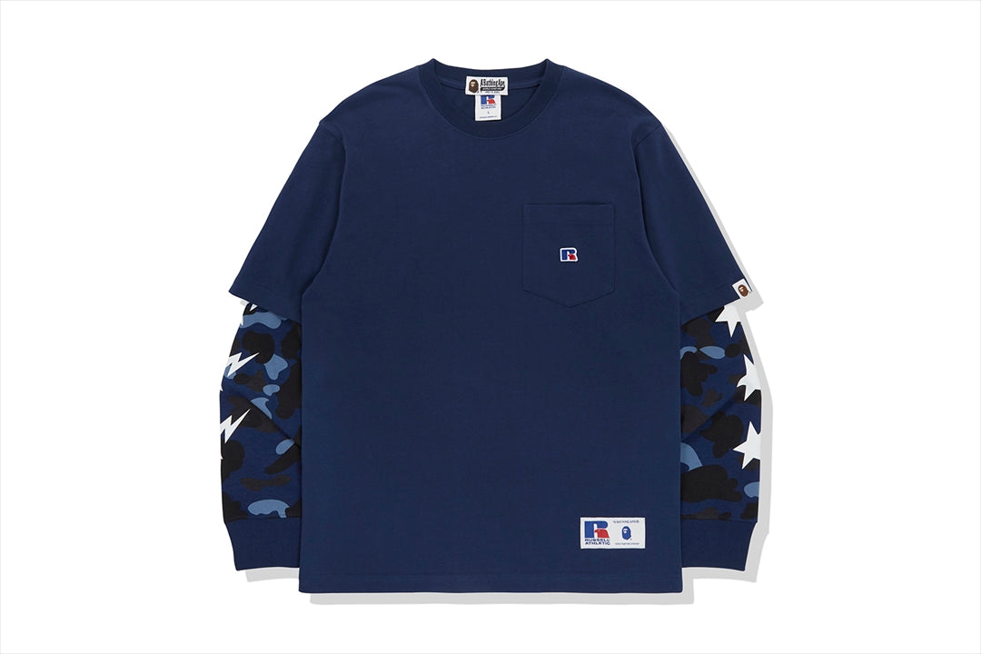 【 BAPE X RUSSELL 】COLOR CAMO COLLEGE LAYERD L/S TEE