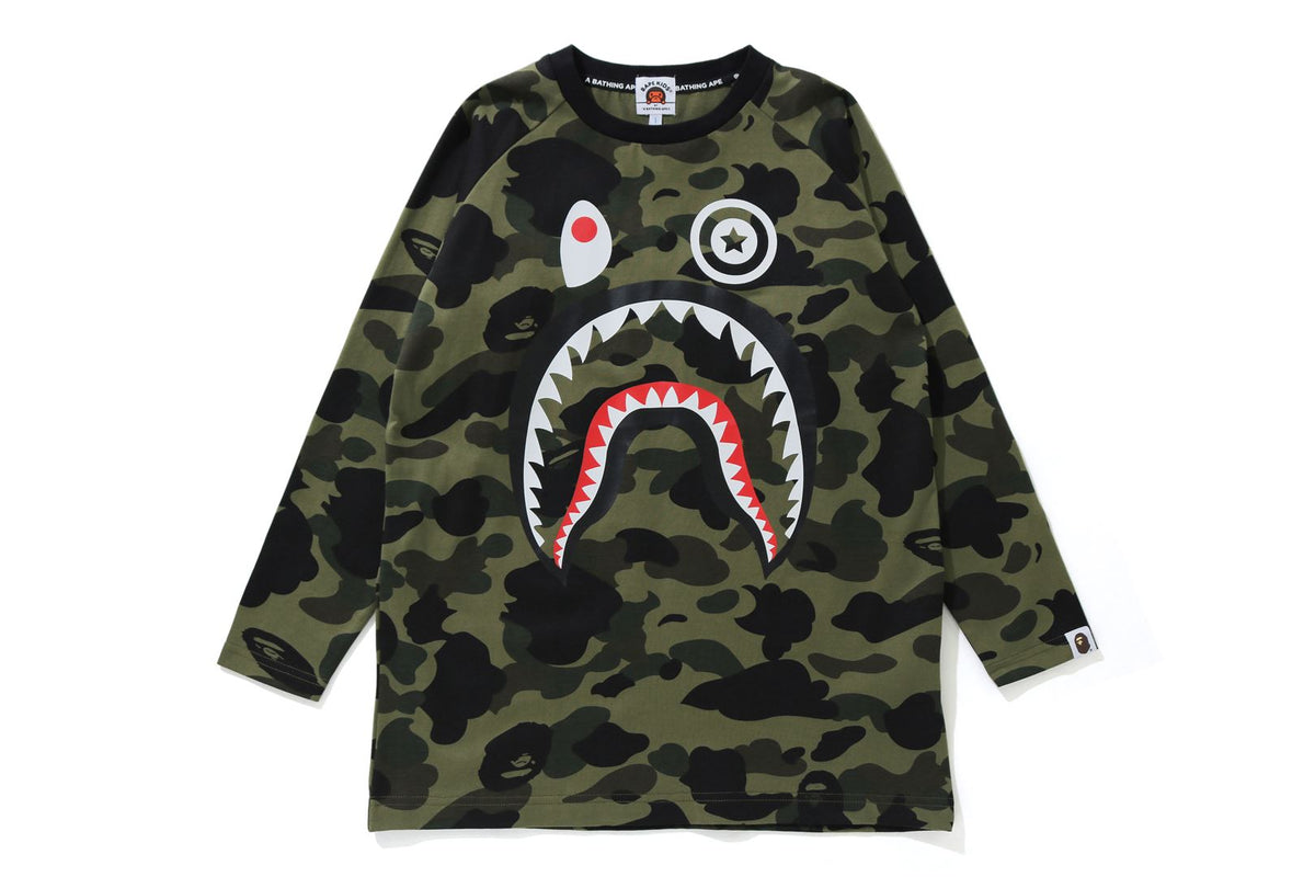 1ST CAMO SHARK 3 4 SLEEVE TEE