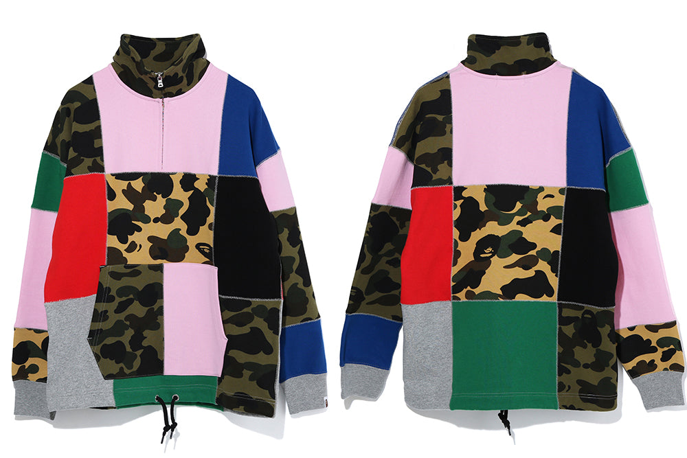 PATCHWORK HALF ZIP SWEAT SHIRT