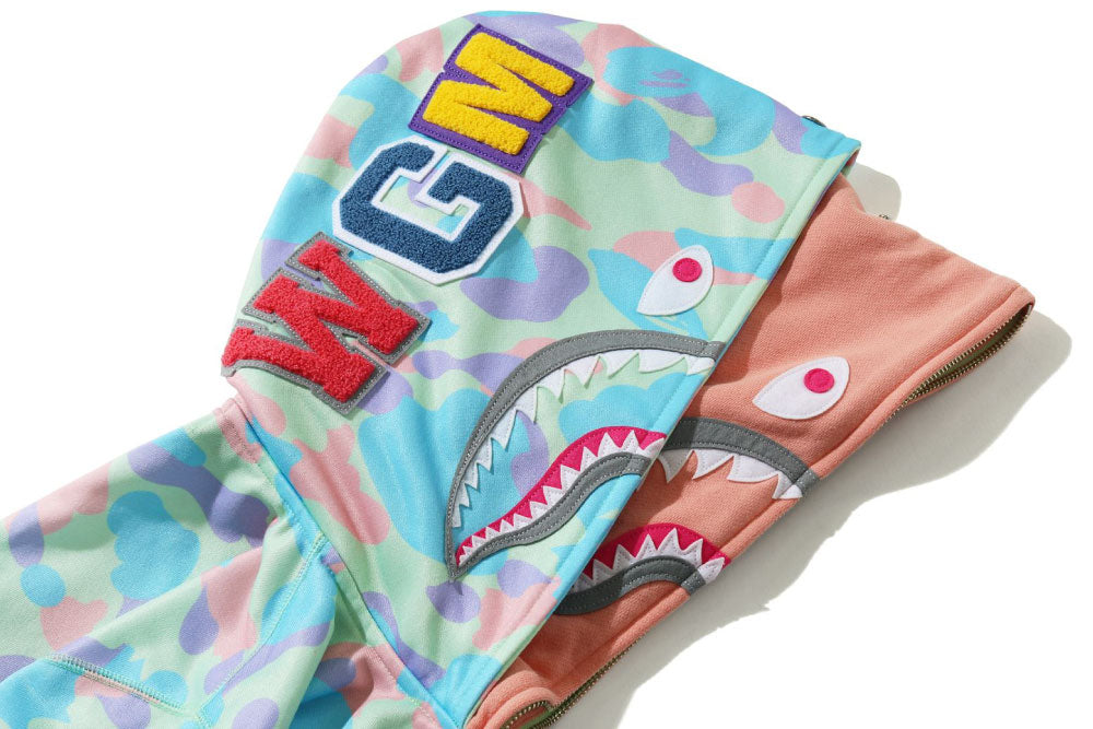 PASTEL MULTI CAMO SHARK FULL ZIP DOUBLE HOODIE