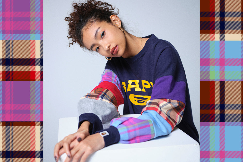 Puff Bape BAPE® CHECK PUFF SLEEVE OVERSIZED CREWNECK | bape.com