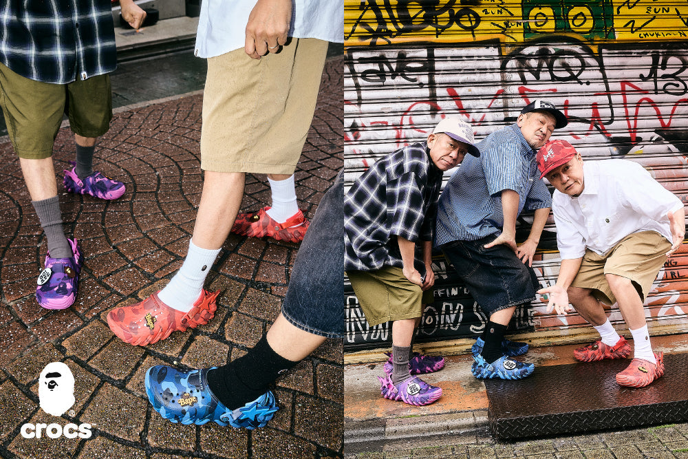 Official image for A BATHING APE® × Crocs Spring/Summer 2026 collaboration