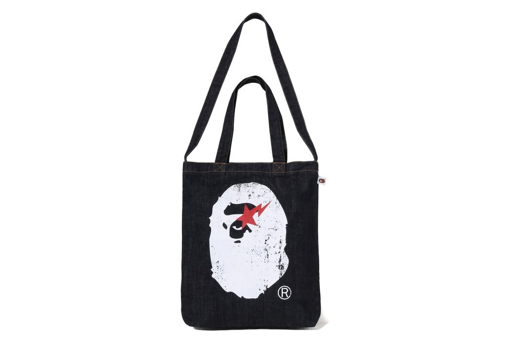 APE HEAD DENIM 2WAY TOTE BAG | bape.com