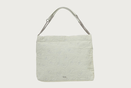 DENIM CAMO QUILTING CHAIN HANDLE TOTE BAG