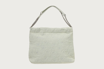DENIM CAMO QUILTING CHAIN HANDLE TOTE BAG