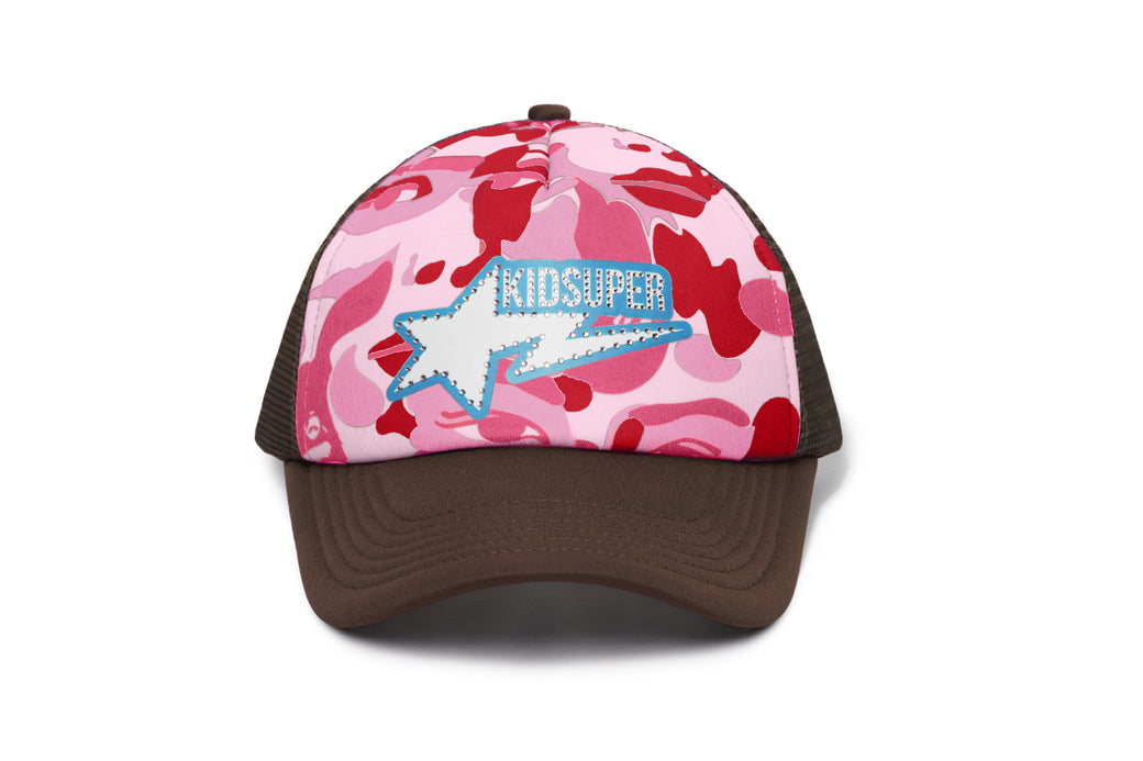 BAPE X KIDSUPER 】BAPE STA LOGO RHINESTONE TRUCKER CAP
