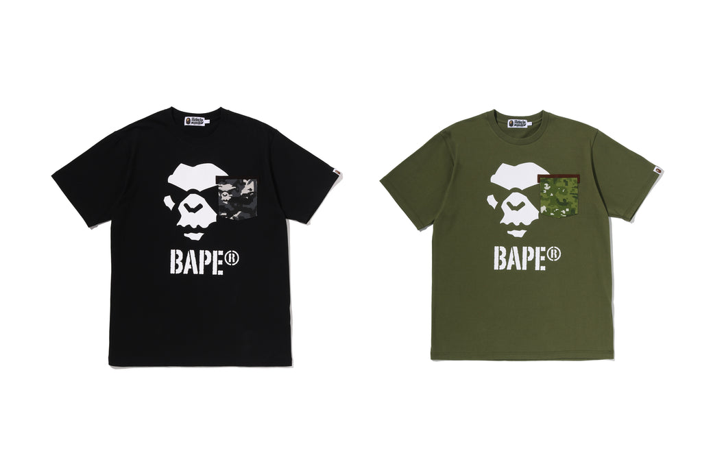 MULTI PIXEL CAMO MAD APE FACE POCKET TEE | bape.com