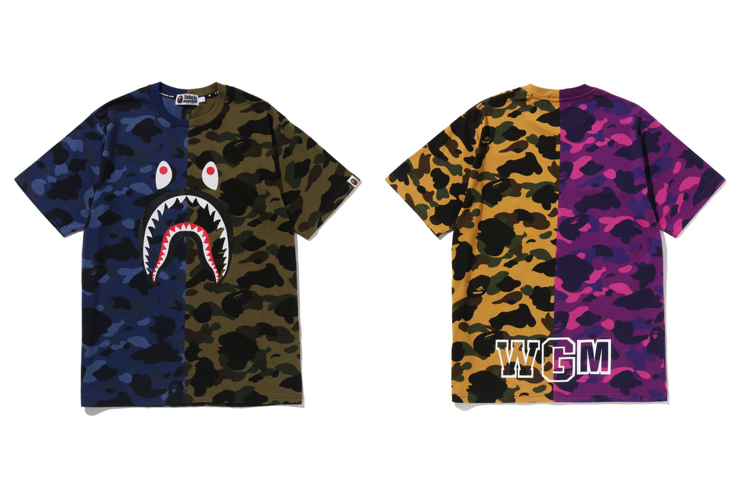 SPLIT CAMO SHARK TEE | bape.com
