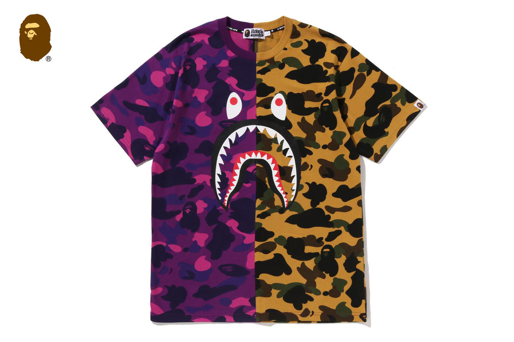 SPLIT CAMO SHARK TEE | bape.com