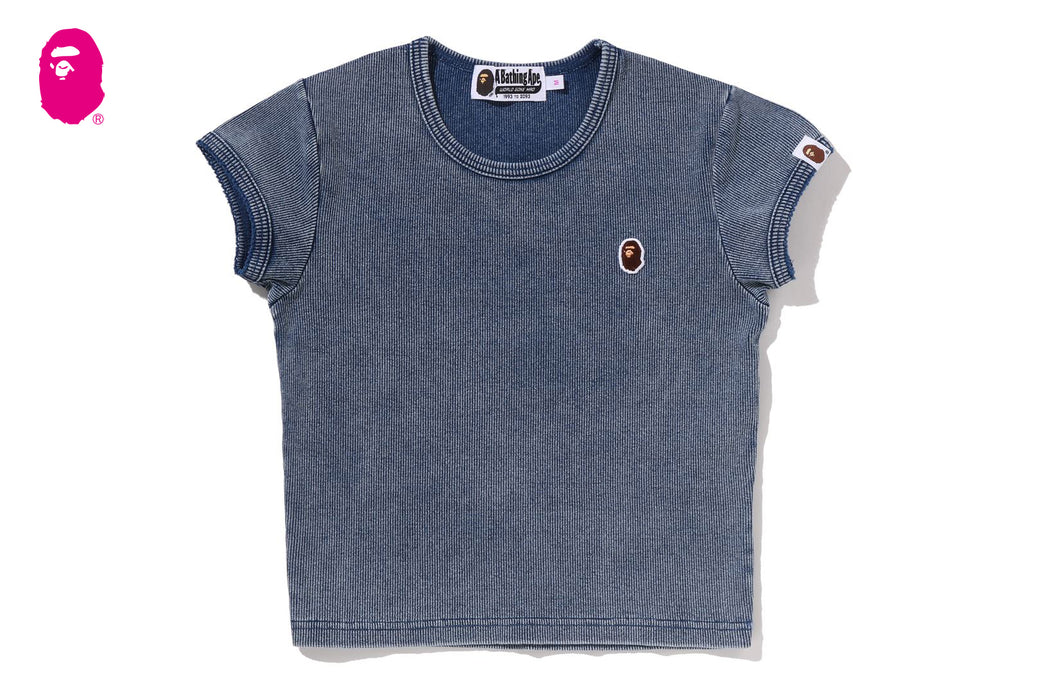 APE HEAD ONE POINT INDIGO CROPPED TEE | bape.com