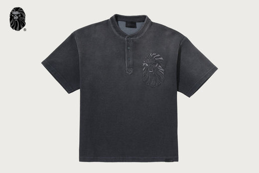 BAPE BLACK HENLEY WASHED WAFFLE TEE