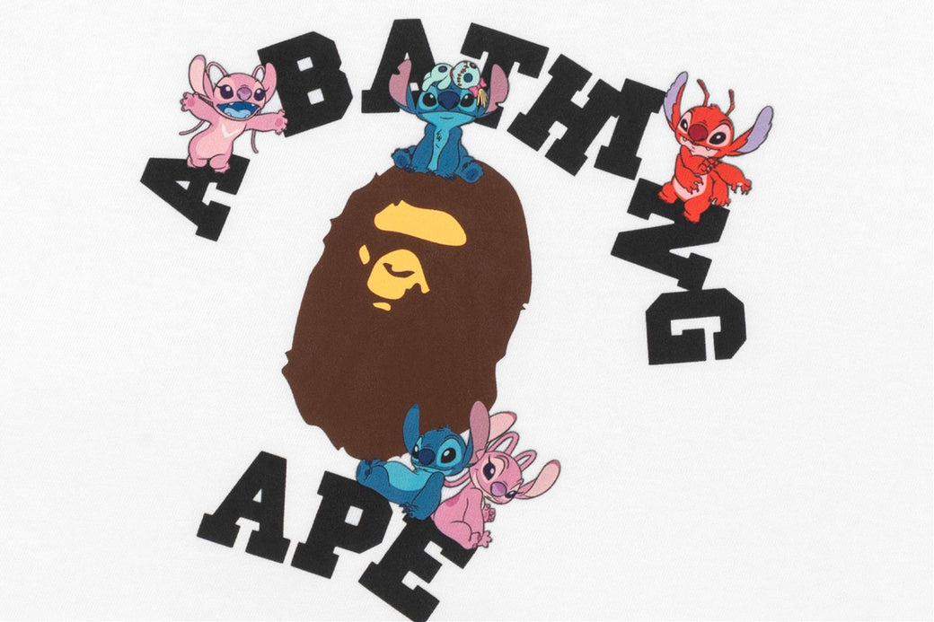 BAPE KIDSカラフルキャラクター Tシャツとショートパンツ3点セット正規品 BAPE X DISNEY】 STITCH AND FRIENDS COLLEGE MINI TEE | bape.com