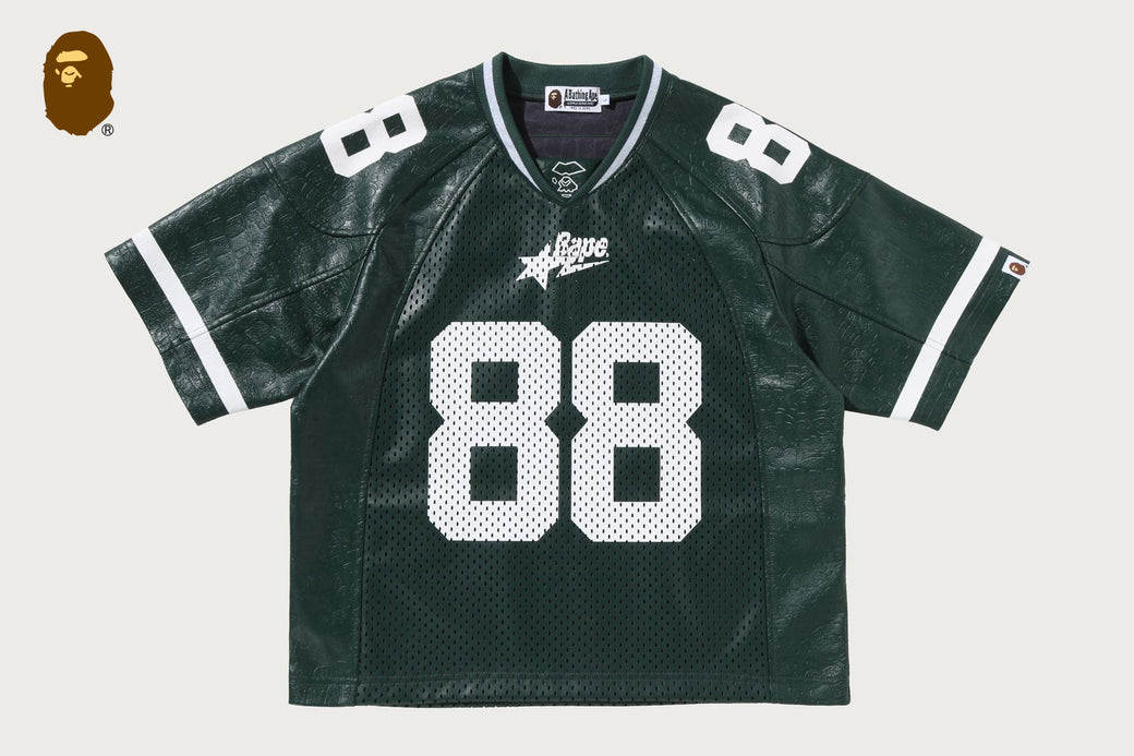 PU LEATHER CROPPED FIT FOOTBALL JERSEY | bape.com