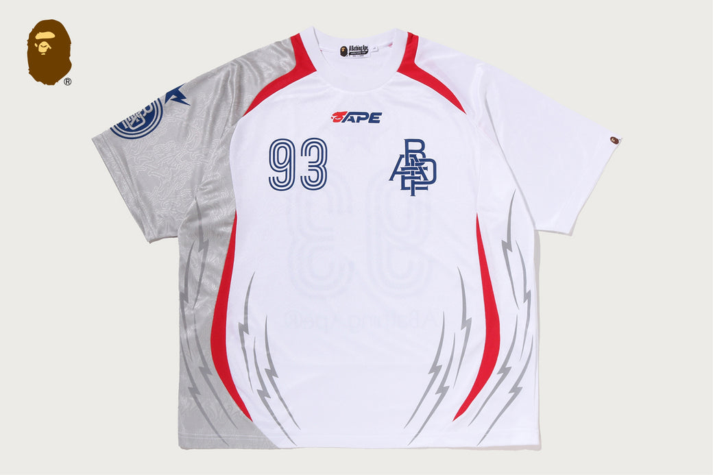 APA FRAME PATTERN MULTI LOGO RELAXED FIT FOOTBALL JERSEY | bape.com