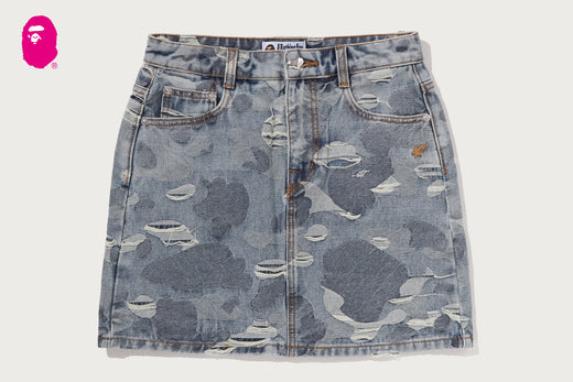 SOLID CAMO JACQUARD DENIM SKIRT