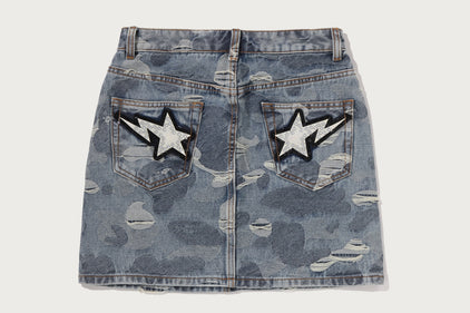 SOLID CAMO JACQUARD DENIM SKIRT