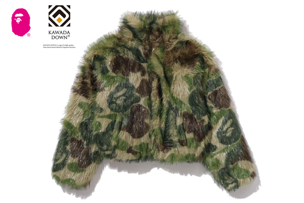 ABC CAMO ONE POINT METALLIC LONG FUR JACQUARD DOWN JACKET | bape.com