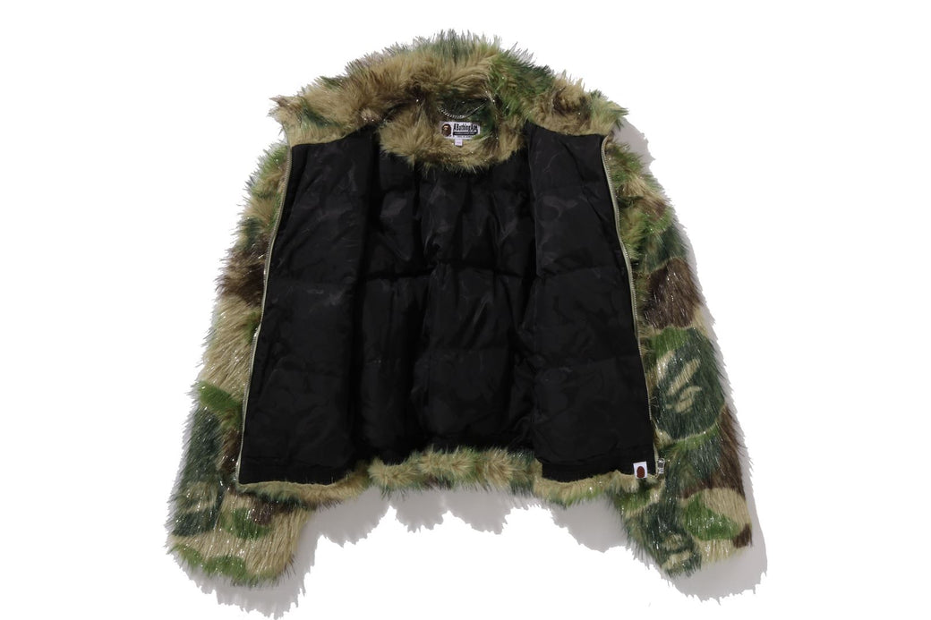 パーカ らん様 ABC CAMO ONE POINT METALLIC LONG FUR JACQUARD DOWN JACKET | bape.com