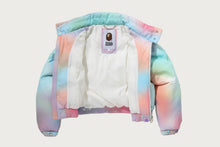 TIE DYE RHINESTONE BAPE STA LEATHER CROPPED DOWN JACKET