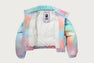 TIE DYE RHINESTONE BAPE STA LEATHER CROPPED DOWN JACKET