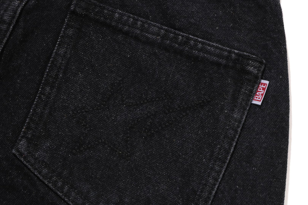 CRYSTAL STONE SHARK HIGH WAIST DENIM PANTS | bape.com