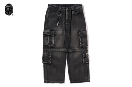 BAPE BLACK CARGO RIDER BIKER JEANS