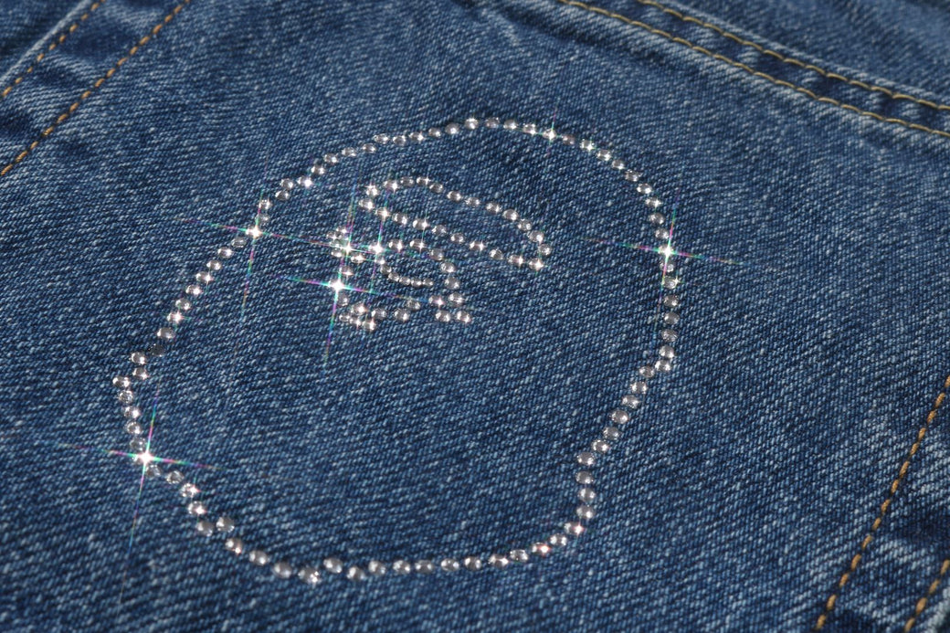 CRYSTAL APE HEAD FLARE DENIM PANTS | bape.com