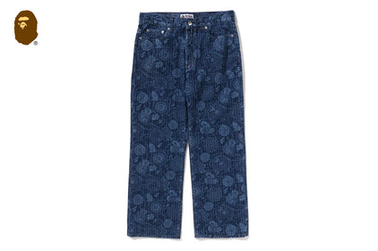 JAPANESE INDIGO ART CAMO RELAXED FIT DENIM PANTS